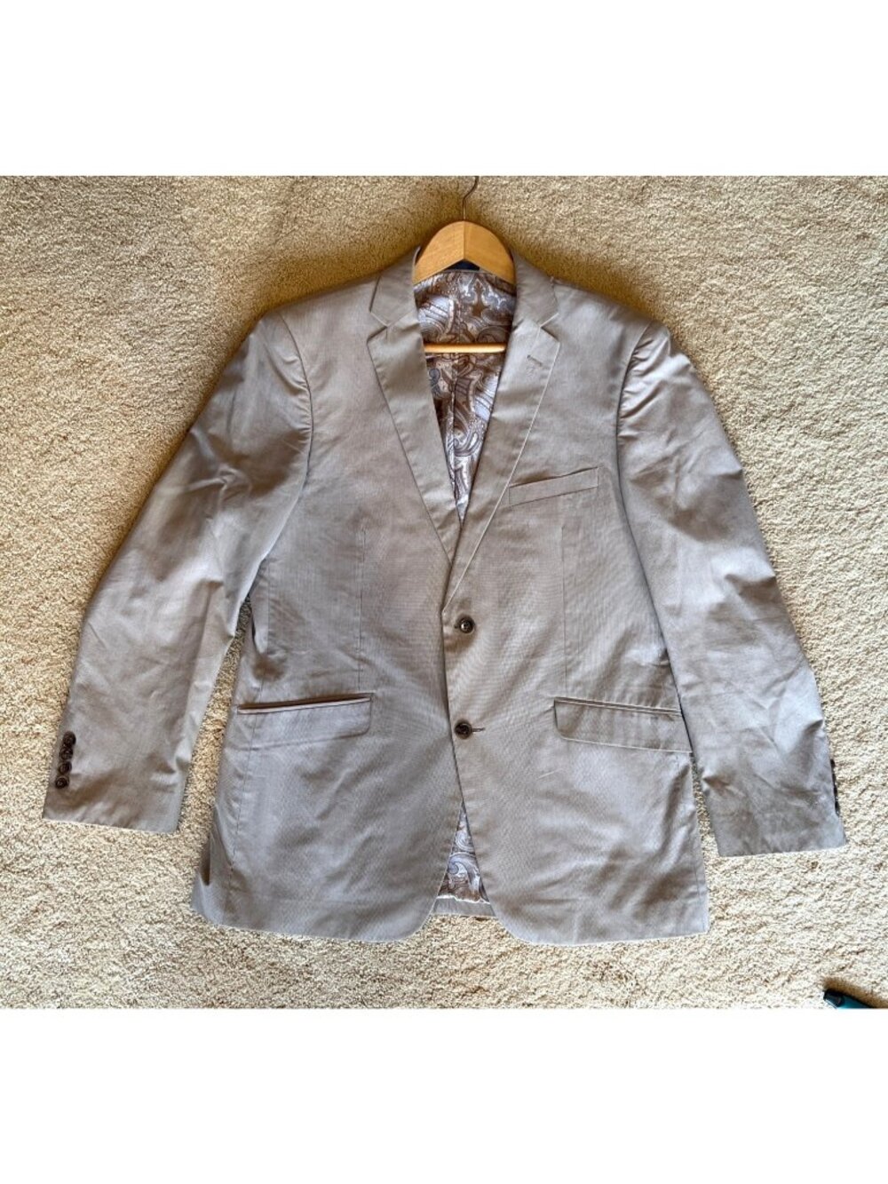 Madison Mens Beige Lined Blazer Jacket 100% Cotton Shell Polyester Lining Size 4